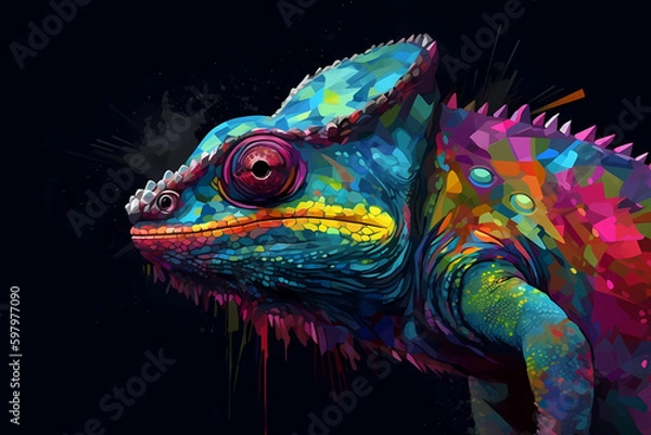 Obraz Abstract AI Chameleon Background Polygon Multicolor. Created by Generative AI