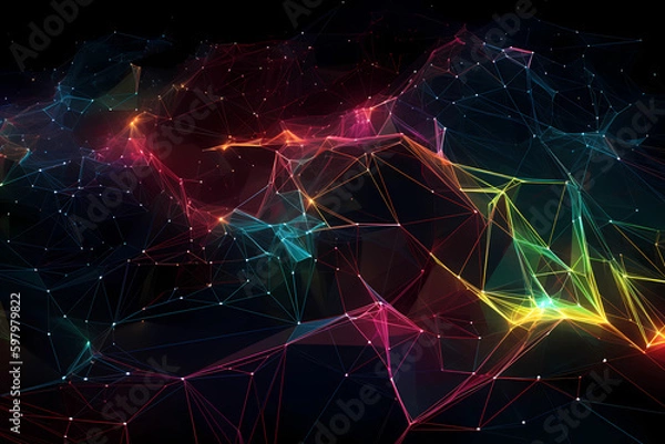 Obraz Abstract AI Network Background Polygon Multicolor Uhd. Created by Generative AI