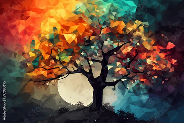Obraz Abstract AI Tree Background Polygon Multicolor Ink. Created by Generative AI