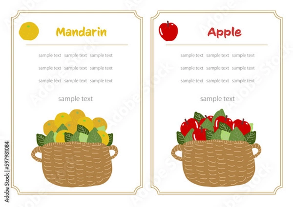 Obraz 蜜柑とリンゴのかご盛り 飾り枠