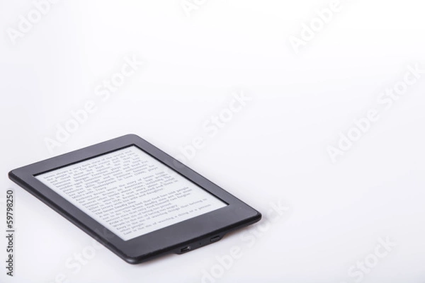 Obraz black ebook reader or tablet on white background