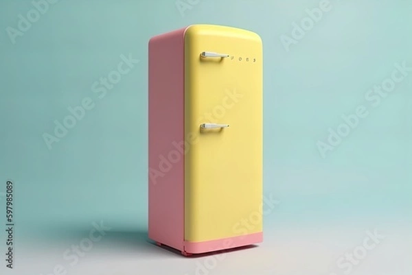 Obraz Colorful fridge 3d render illustration on white background