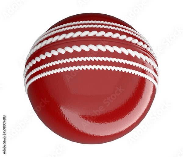 Fototapeta Isolated Kookaburra Red Cricket World Cup Ball on White Background, 3d Render Illustration