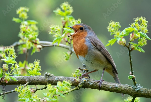 Obraz Robin singing  (Erithacus rubecula)