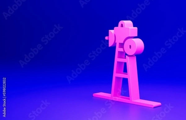 Fototapeta Pink Satellite dish icon isolated on blue background. Radio antenna, astronomy and space research. Minimalism concept. 3D render illustration