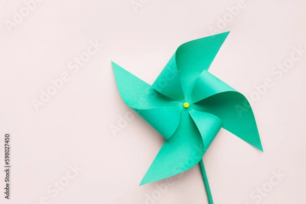 Obraz Paper origami green windmill, copy space.