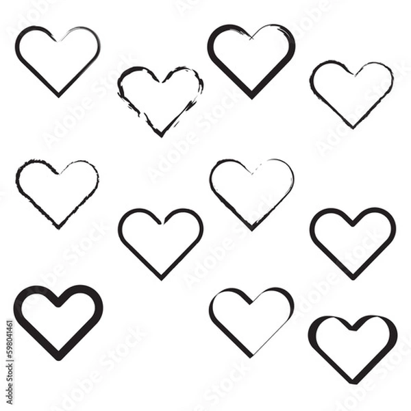 Fototapeta Hearts set hand made with brush vector on white background 