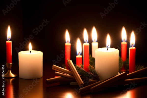 Obraz Burning candles on dark background. Mourning concept