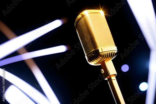 Obraz Golden microphone trophy on white background