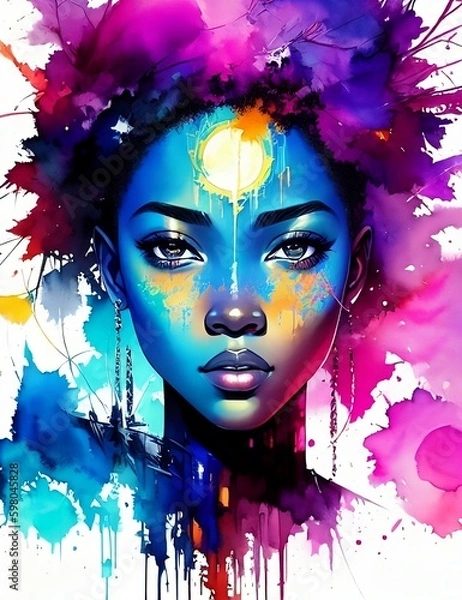 Fototapeta Beautiful African American girl. (Created with Generative AI technology)