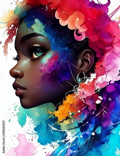 Fototapeta Beautiful African American girl. (Created with Generative AI technology)