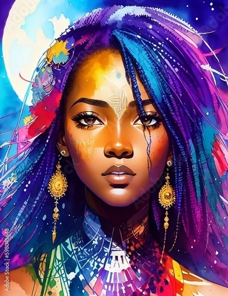 Fototapeta Beautiful African American girl. (Created with Generative AI technology)