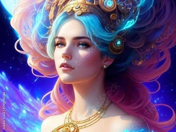 Fototapeta Beautiful woman. Goddess of Time. (Created with Generative AI technology)