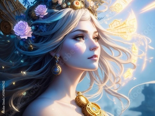 Fototapeta Beautiful woman. Goddess of Time. (Created with Generative AI technology)