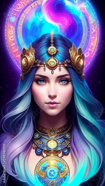 Fototapeta Beautiful woman. Goddess of Time. (Created with Generative AI technology)