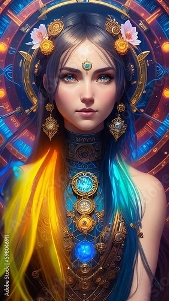 Fototapeta Beautiful woman. Goddess of Time. (Created with Generative AI technology)