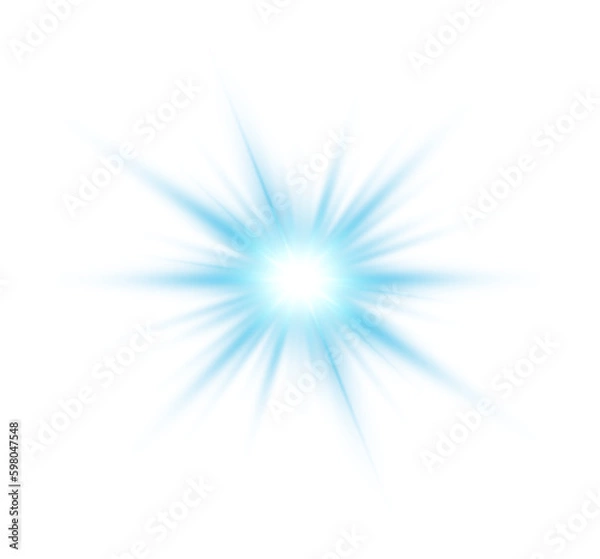 Obraz Blue glowing lights effects isolated on transparent background. Solar flare with beams and spotlight. Glow effect. Starburst with sparkles. PNG.