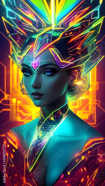 Fototapeta Beautiful woman. Computer Glitch. (Created with Generative AI technology)