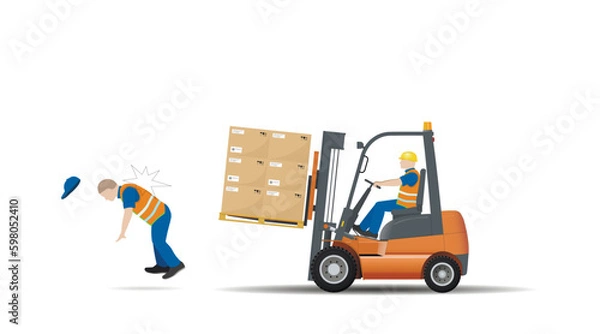 Obraz Warning, life threatening. It is forbidden to obscure the view while driving a forklift with a transported load.