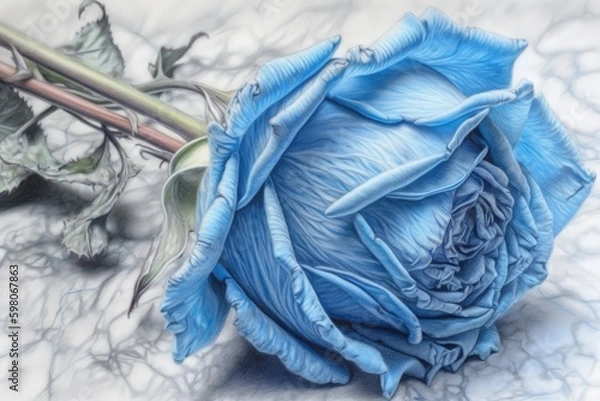 Fototapeta beautiful blue rose on a marble background. Generative AI Generative AI