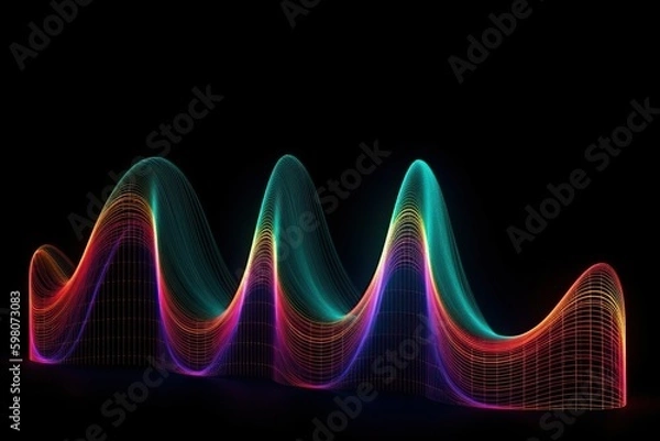 Fototapeta Curve graph neon light colour on black background (Ai generated)