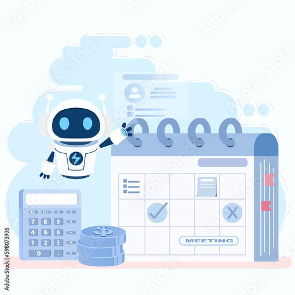 Fototapeta AI robot technology tools can help manage work schedules and meetings. Display daily schedules and appointments, reminders and send reminders. Provide updates and notifications for schedule changes.