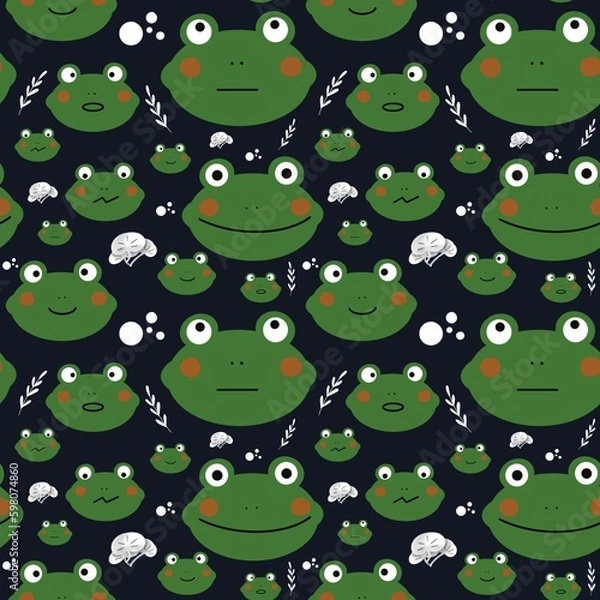 Fototapeta Green frogs, emotions and moods - a seamless pattern