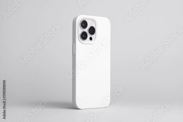 Obraz iPhone 14 and 13 Pro Max in white case back side view isolated on grey background, phone cover mock up