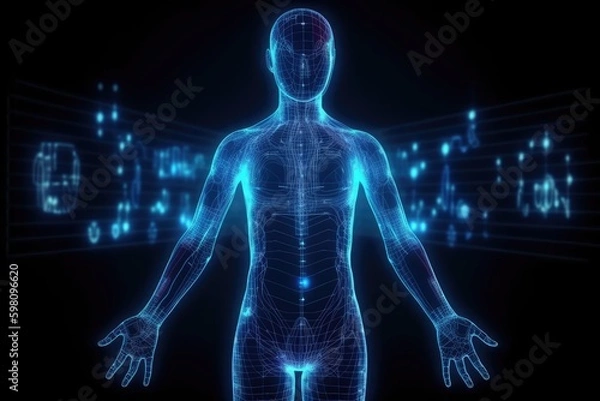 Fototapeta Blue Medical Hologram Technology Backdrop Generative AI