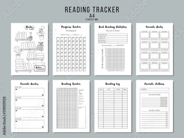 Obraz Reading tracker, book reading planner. Vector illustration