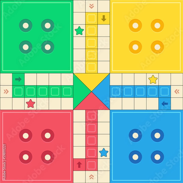 Obraz Classic family board game. Vector Ludo board family game. Ludo board game. Ludo game board design. Vector Ludo game's design.
