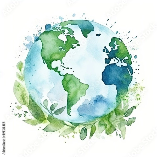Fototapeta Earth day globe, watercolor art of the earth for earthday. wallpaper background image of the globe, AI