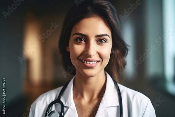 Obraz Friendly and compassionate female doctor with a reassuring smile