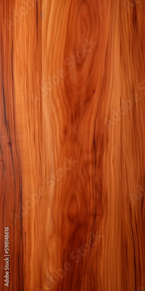 Fototapeta Close-up of a smooth, polished cherry wood table surface showcasing its natural wood grain and texture
