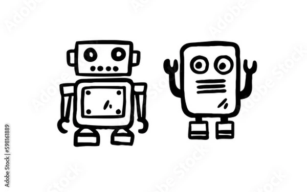 Fototapeta ROBOT Doodle art illustration with black and white style.