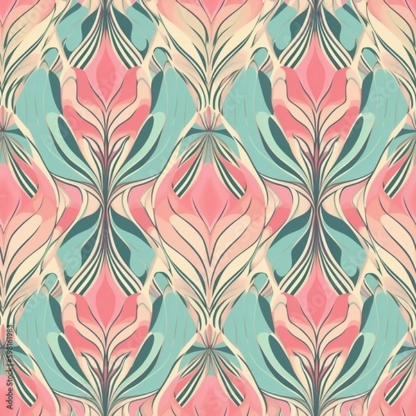 Fototapeta Generative AI seamless pattern with flowers