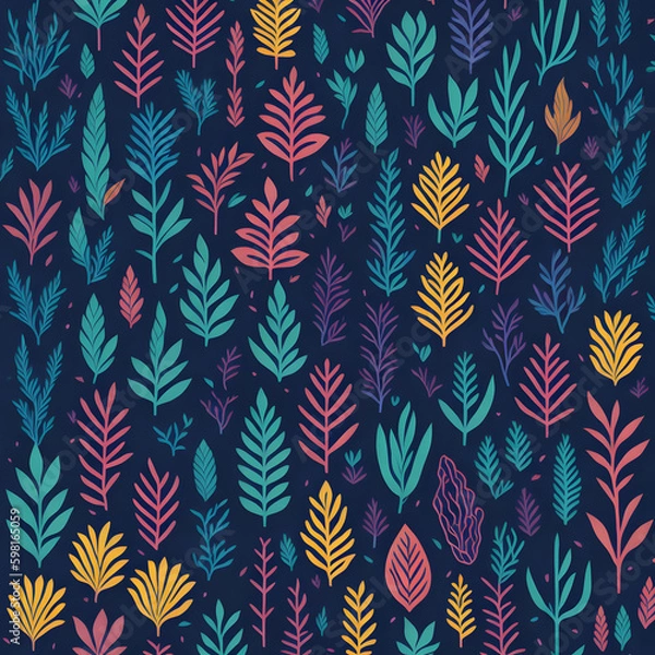 Fototapeta Seamless patterns of plants, cosmic design, repeating patterns design