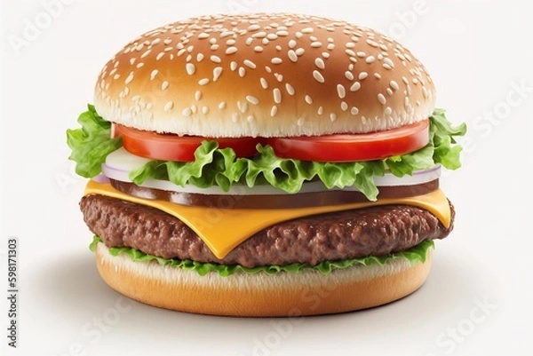 Fototapeta Perfect hamburger classic burger american cheeseburger isolated on white reflection