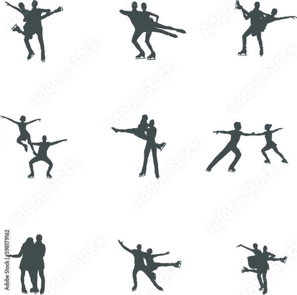 Fototapeta Couple ice skating silhouette, Figure skating silhouette, Pair skating silhouettes, Couple ice skating SVG, Couple ice skating vector.