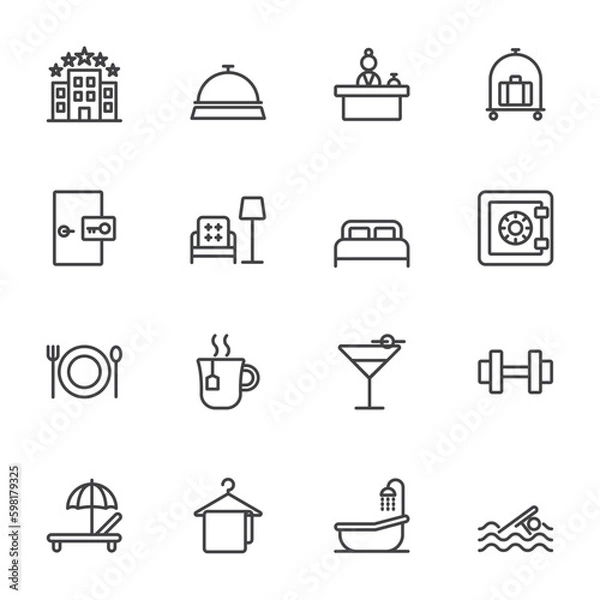 Obraz Hotel service, Simple thin line hotel icons set, Vector  icon design