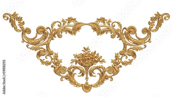 Fototapeta 3D render of decorative onlays carving ornament in gold color, high resolution  of artistic image and ready to use for graphic design purposes 