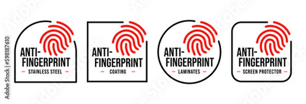 Fototapeta Anti Fingerprint vector. Not allow Fingerprint sign. Resistance fingerprint logo, no fingerprint, don't touch screen protector.