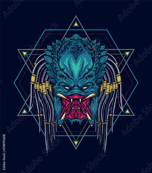 Obraz angry monster ferocity with geometric background