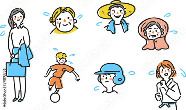 Fototapeta 汗をかく様々な人々　セット　イラスト素材
