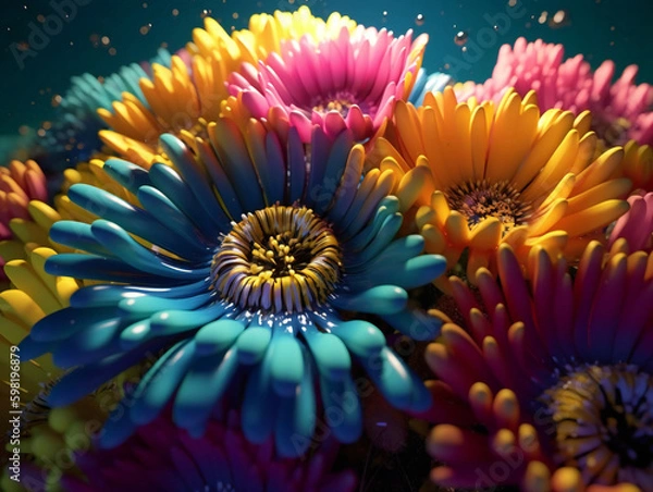 Fototapeta Colorful Blooms Beneath the Waves: Discovering Underwater Flowers. Generative AI
