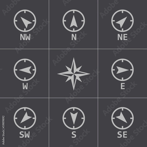 Fototapeta Vector black wind rose icons set