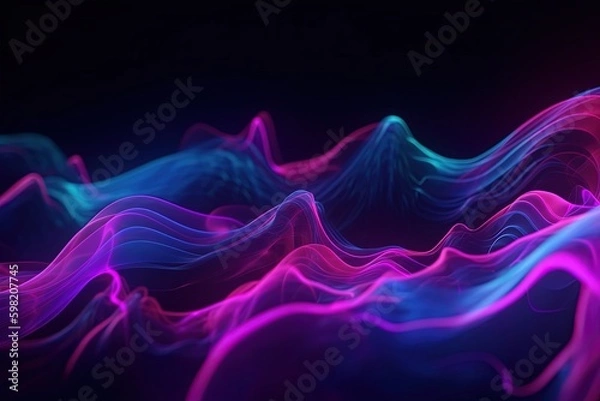 Fototapeta abstract futuristic background with gold PINK blue glowing neon moving high speed wave lines and bokeh lights. Data transfer concept Fantastic wallpaper, Ai Generative