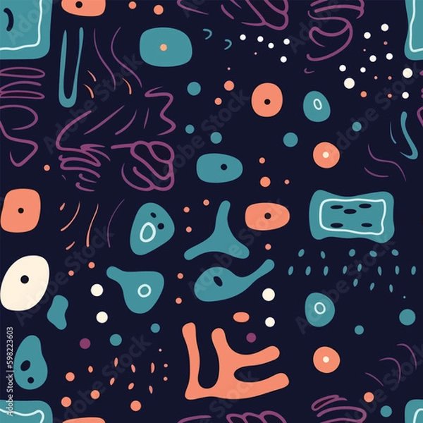 Fototapeta Doodle Delight: A Bright and Cheerful Seamless Background of Abstract Lines and Dots
