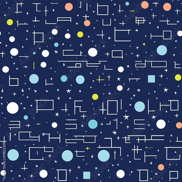 Fototapeta Galactic Spectrum: A Seamless Background of Multicolored Abstract Lines and Dots with Stars
