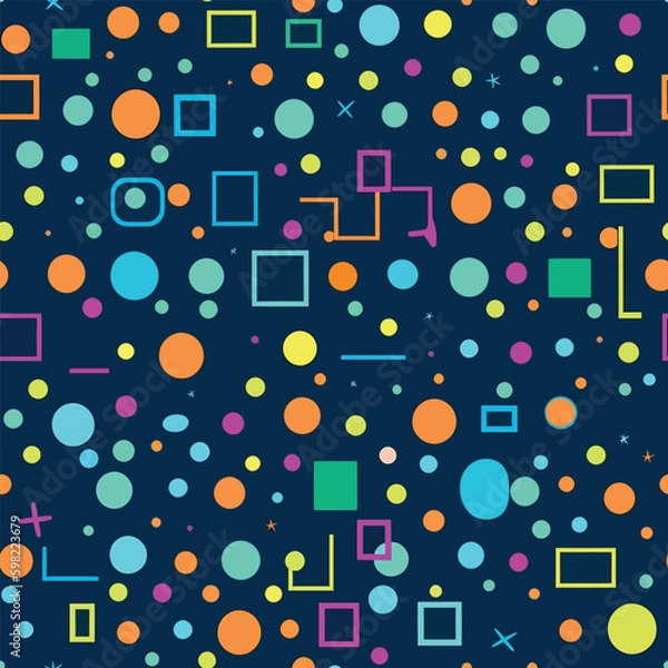 Fototapeta Starry Patchwork: A Seamless Pattern of Cosmic Abstract Lines and Dots with Starry Skies
